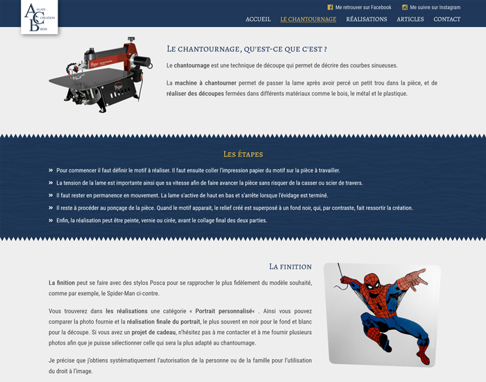 Capture d'écran du site internet Alain Creation Bois
