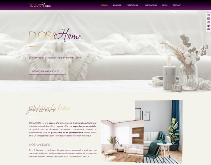 Capture d'écran du site internet Diosa Home