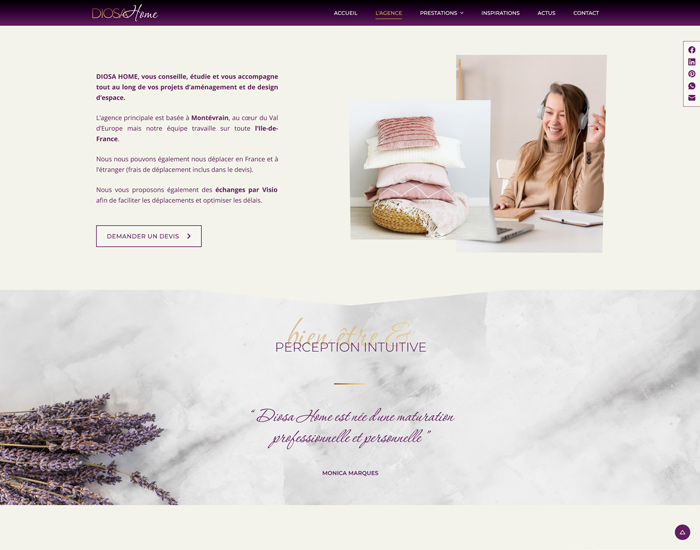 Capture d'écran du site internet Diosa Home