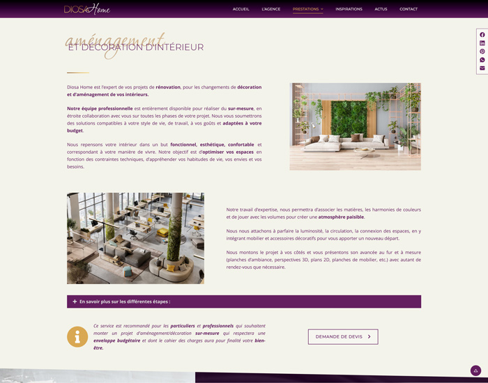 Capture d'écran du site internet Diosa Home